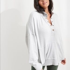 Aerie Oh Snap! Weekend Henley Mock Neck Sweatshirt